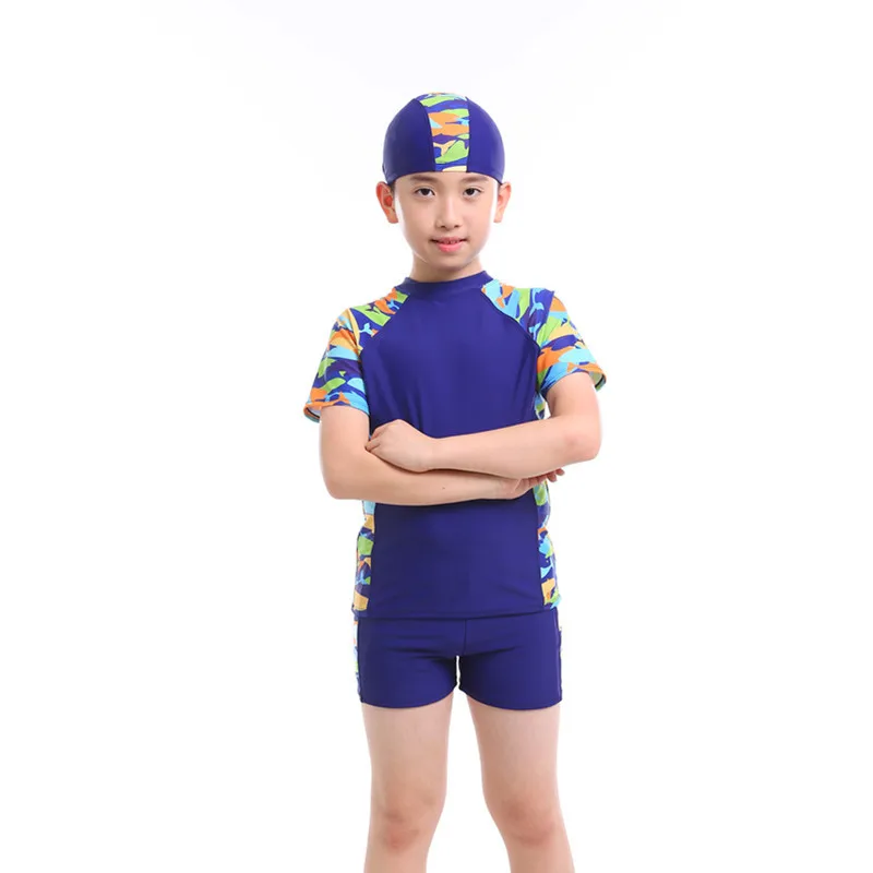 

Plus-sized CHILDREN'S Swimwear Split Type Boxer Big Kid Students Short Sleeve Swimwear Elasticity Quick-Dry Boy Bathing Suit