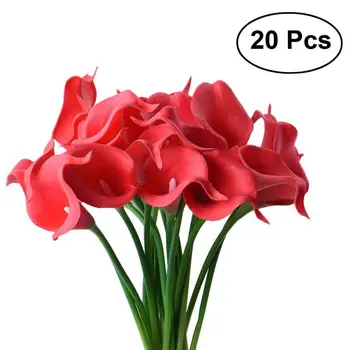 

20pcs Artificial Calla Lily Bridal Wedding Bouquet Flowers Real Touch Decorative Bouquet (Purple & White)