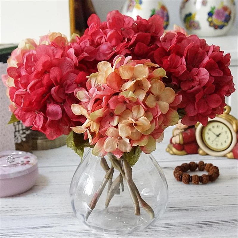 

1PC Hydrangea Artificial Fabric Silk Flower Wedding Home DIY Decoration Fake Flower Bouquet 8 colors silk flowers for crafting