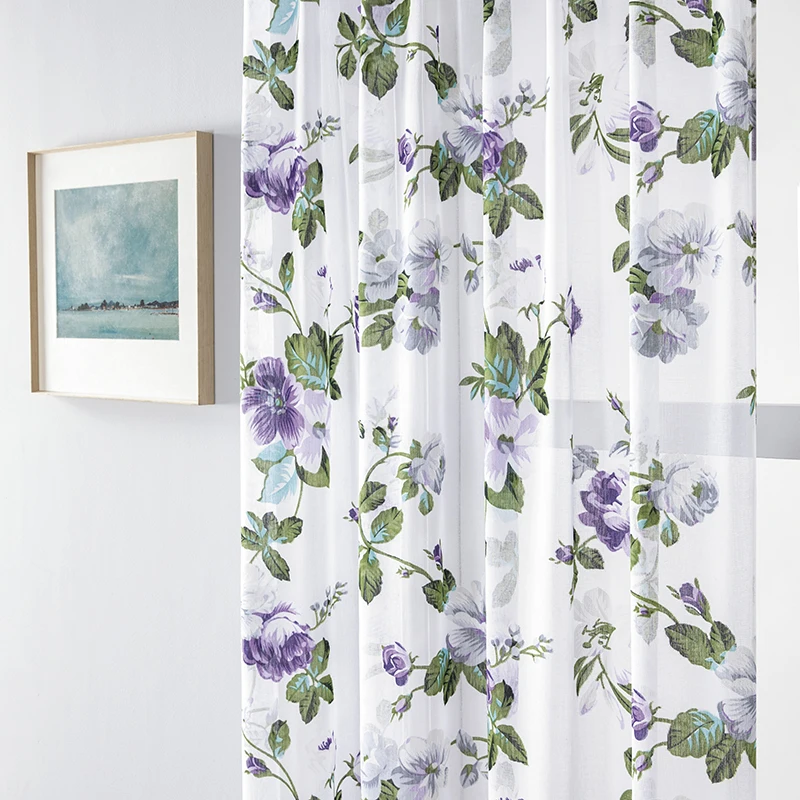 BILEEHOME Tulle Curtains for Living Room Bedroom Mordern Floral Printed Window Treatments Sheer Window Curtain Voile Customized 