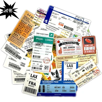 

28 PCS Travel Boarding Pass Ticket Waterproof Creative Travel Sticker For Laptop Suitcase Motorcycle Toy Stickers