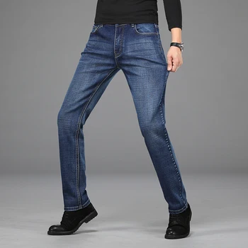 

Casual Jeans Men Business Straight Jeans Stretch Denim Pants Trousers Slim Fit Classic Cowboys Young Man Jeans
