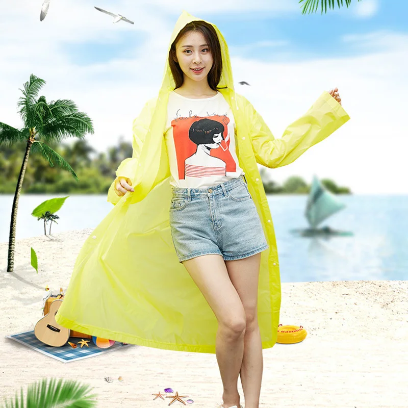 

EVA Transparent Raincoat Women Clear Waterproof Rain Coat Women for Rain Cloak Jacket Female Poncho Raincoats Yellow Rainwear