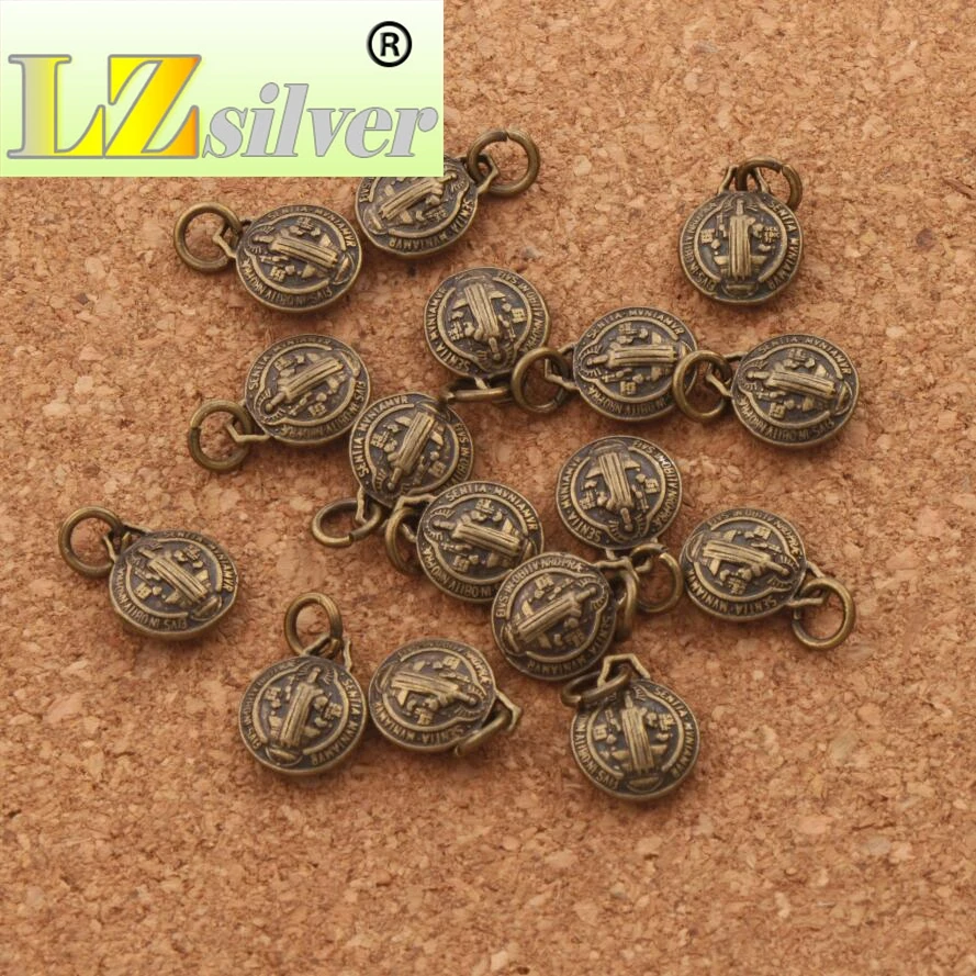 3D Saint Benedict Medal Cross Charm Beads the Protector 12X10mm 120PCS Zinc Alloy Bronze  Pendants T1765