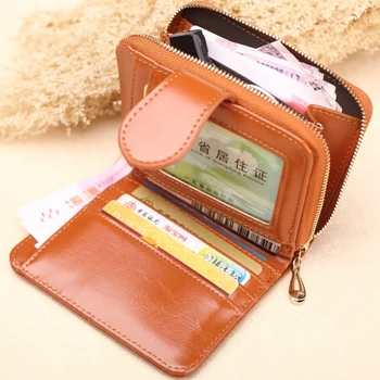 

ISKYBOB New Korean Purse Women's Short Wallet Pu Oil Wax Leather Clutch Bag Small Card Package