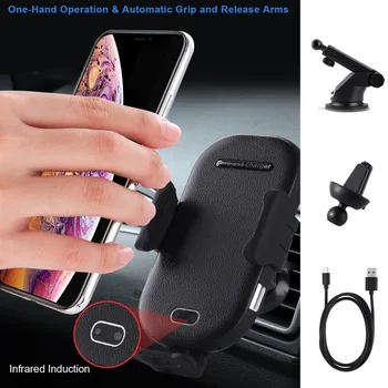 

Wireless Car Charger Mount, Infrared Induction Automatic Clamping Qi Cell Phone 10W 7.5W Fast Charging 5W Car Mount