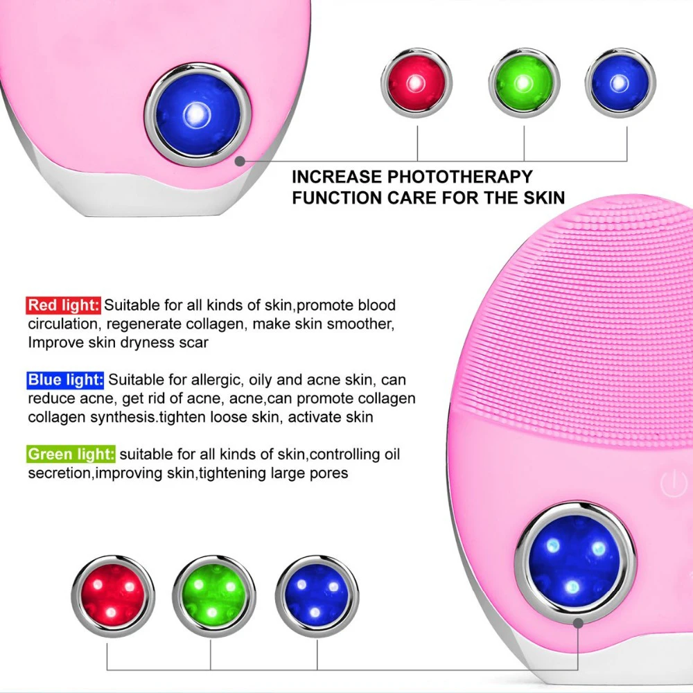 Ультразвуковая светодиодная фотонная лампа 3 цветов электрическая щетка для