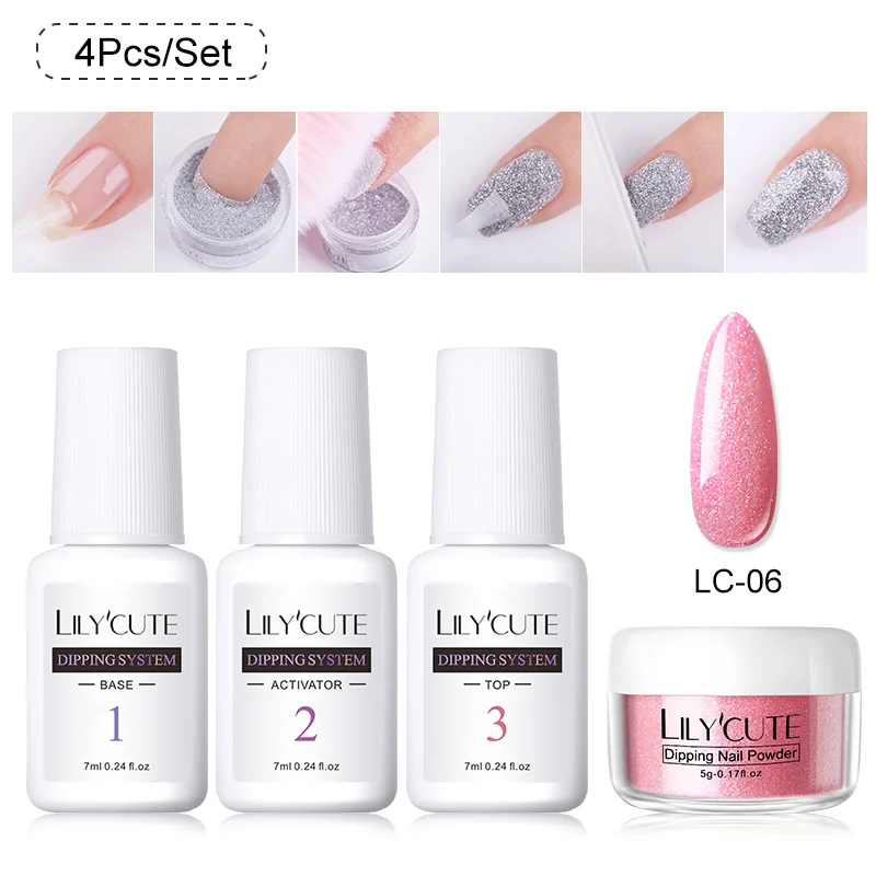 4Pcs 06 LILYCUTE 4 шт./компл. голографическая погружения ногтей Блеск порошок Наборы градиент Французский ногтей порошок красочные натуральный сухой лак для ногтей пигмента - Цвет: 4Pcs 06