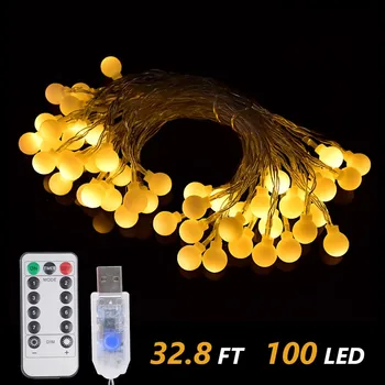 

Fairy String Lights Strip Remote Timer 33FT/10M 100Leds 8 Modes USB Powered Fairy Lights Decorations Christmas Warm White Color