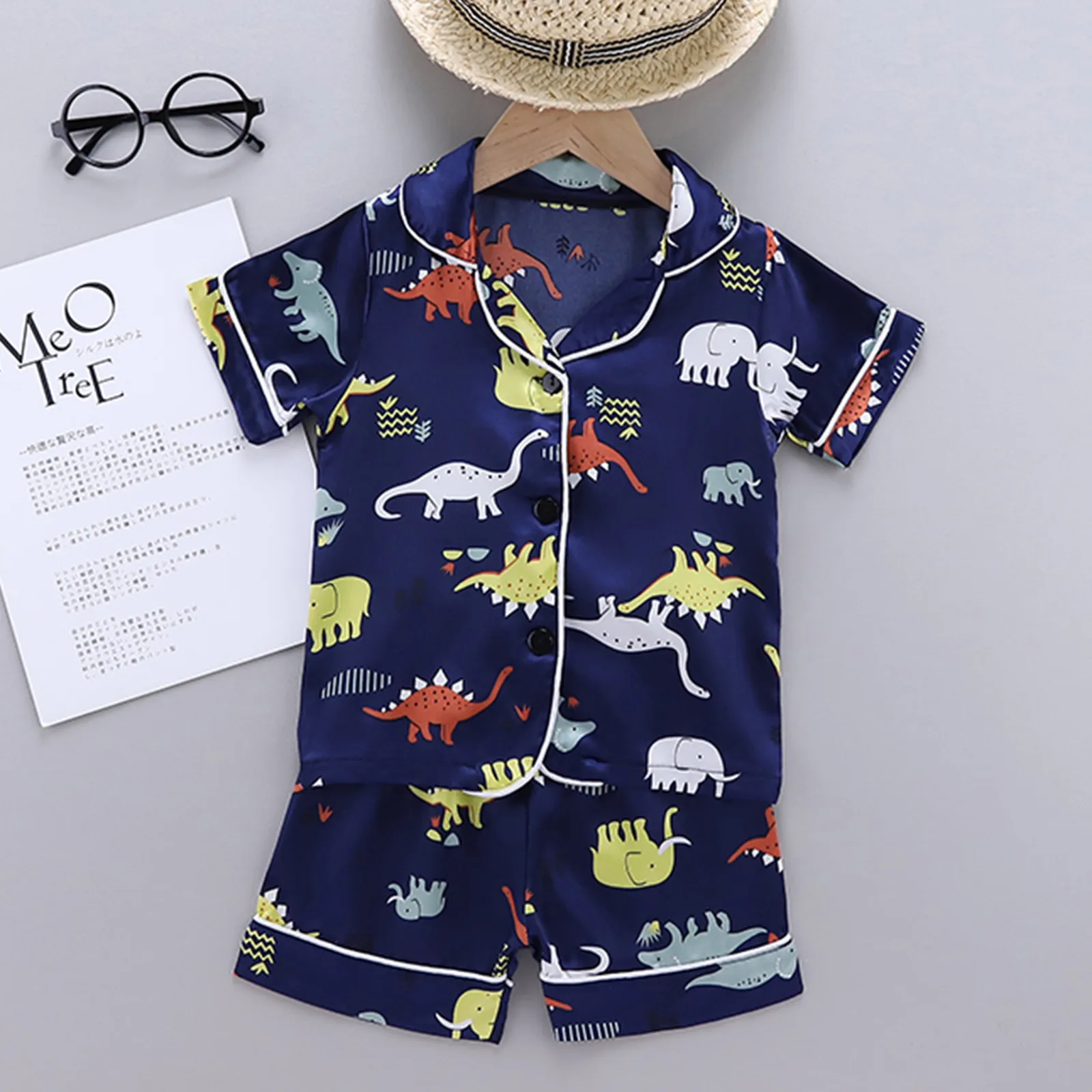 NUWFOR Toddler Baby Kids Boys Dinosaur Summer Pajamas Sleepwear Outfits Set Clothing Sets T-Shirt Shorts 
