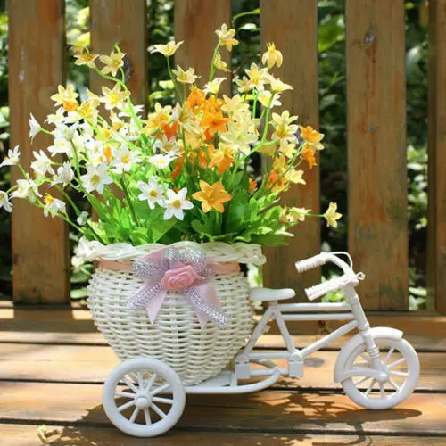 Новая велосипедная декоративная корзина для цветов новейший пластиковый белый трехколесный велосипед дизайн Цветочная корзина для хранения вечерние декоративные горшки