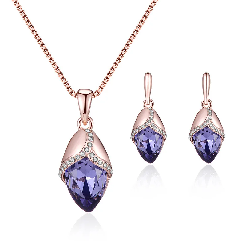 

Cross Border Popular Rose Gold Flower Alloy Crystal Necklace Earring Set European and American Wedding Earring Set Jewelry Sets