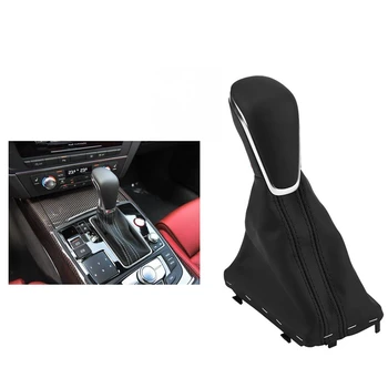 

NEW-Car Black Gear Shift Knob with Leather Boot Gaiter For- A7 A6 PA STYLE C7 2015-2018 4GD713139B IBR 4G1713139AG