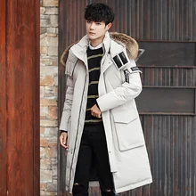 Мужская модная зимняя куртка-пуховик с большим меховым воротником, белое пуховое пальто на утином пуху, 3 цвета, стильная мужская одежда