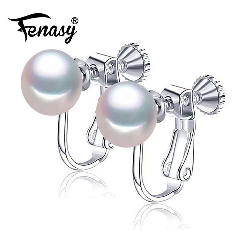 FENASY Natural Freshwater Pearl Earrings For Women Silver Color Clip On Stud Earrings Wedding Fashion Boho Jewelry