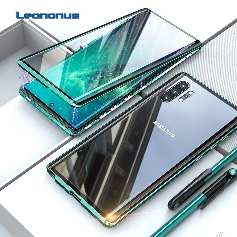 360 Full Body Magnetic Tempered Glass Case For Samsung Note 10 S10 S9 Plus Note 9 Case Metal Bumper Shockproof Protective Shell