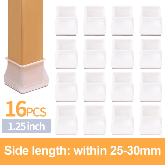 16PCS Silicone Chair Leg Cover Felt Bottom Round Square Furniture Feet Caps Floor Protector Pads for Chair Leg Black Brown White Side 25-30mm 16PCS