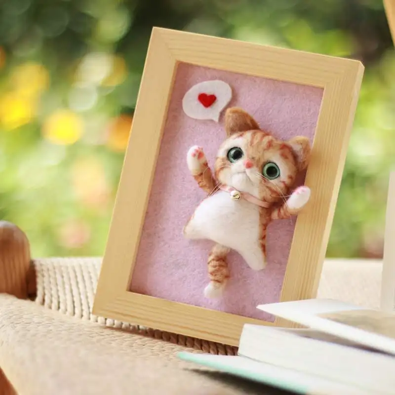 Шерстяной войлок Набор Diy кошка рамка для фотографий, искусство иглы Войлок Набор для украшения ручной работы