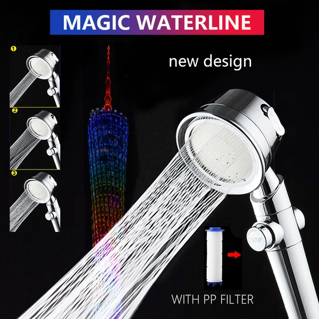 Adjustable New Design High Pressure Shower Head Magic Waterline Rainfall  Water Saving PP Filter with Universal Fitting Bathroom - AliExpress