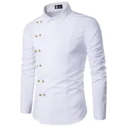 Outono inverno trabalho topo masculino fino ajuste casual camisa de manga longa topos férias botão até blusa sólida t