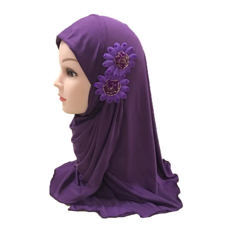 Мусульманский хиджаб, исламский шарф в арабском стиле для девочек, шали с двумя красивыми цветами для девочек 2-7 лет