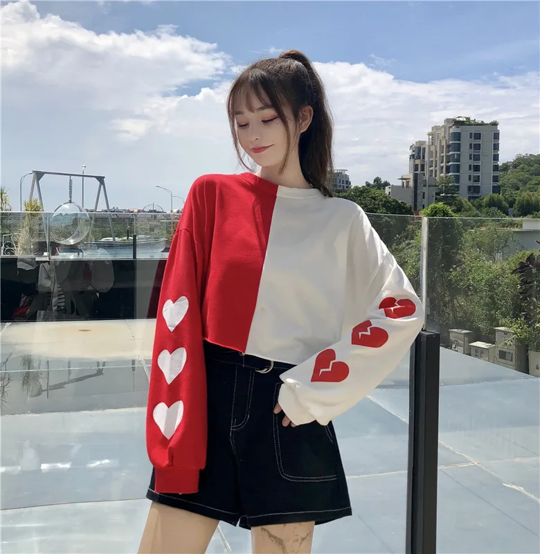 Осенняя Новинка Женская Толстовка Kawaii толстовка с принтом Love Студенческая