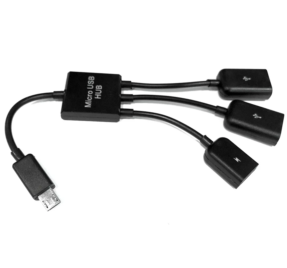 Micro USB концентратор 3 в 1 Мужской и Женский двойной USB хост мощность зарядки переносной кабельный хаб адаптер, преобразователь, удлинитель для мобильного телефона - Цвет: Черный