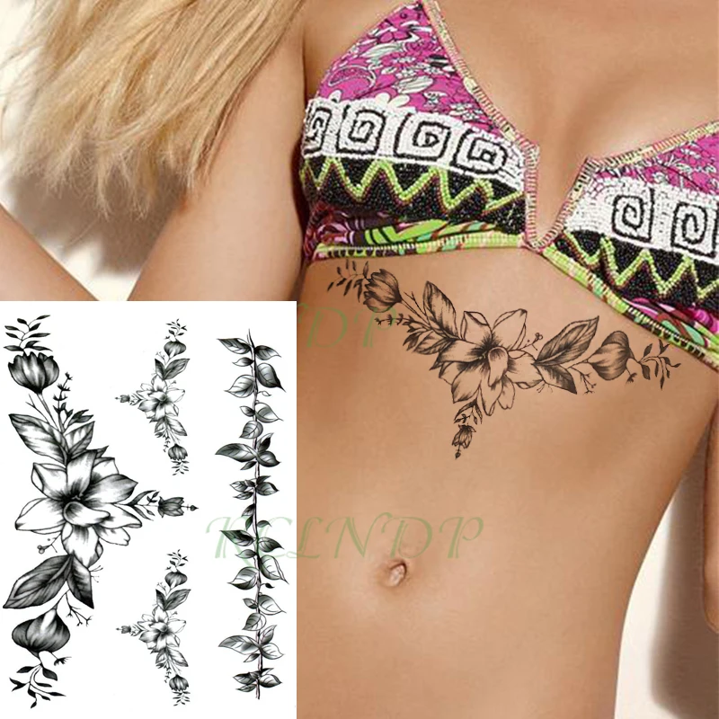 Waterproof Temporary Tattoo Sticker old fashion flower leaf sexy Fake Tatoos Breast Chest Back Belly Flash Tatto For Women Men | Красота и