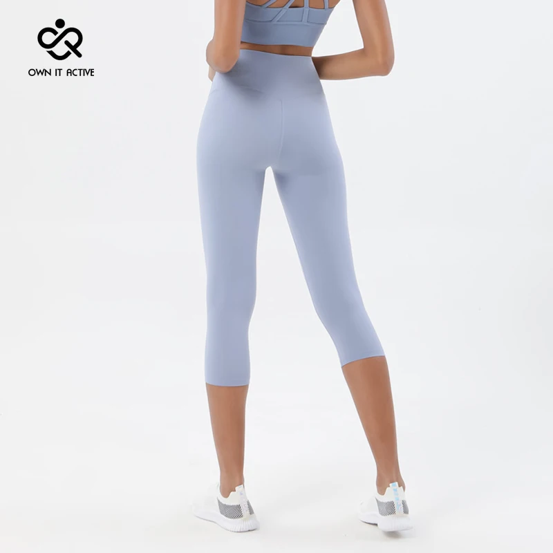 High Waist Sport Calf-Length Pants Women Crop Yoga Pants Nylon Gym Workout  Leggings Girls Fitness Running Tights