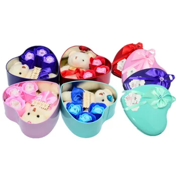 

Soap flower gift box Heart shaped artificial rose/Bear Valentine's Day creative gifts For girls Home Decoration wedding u3002
