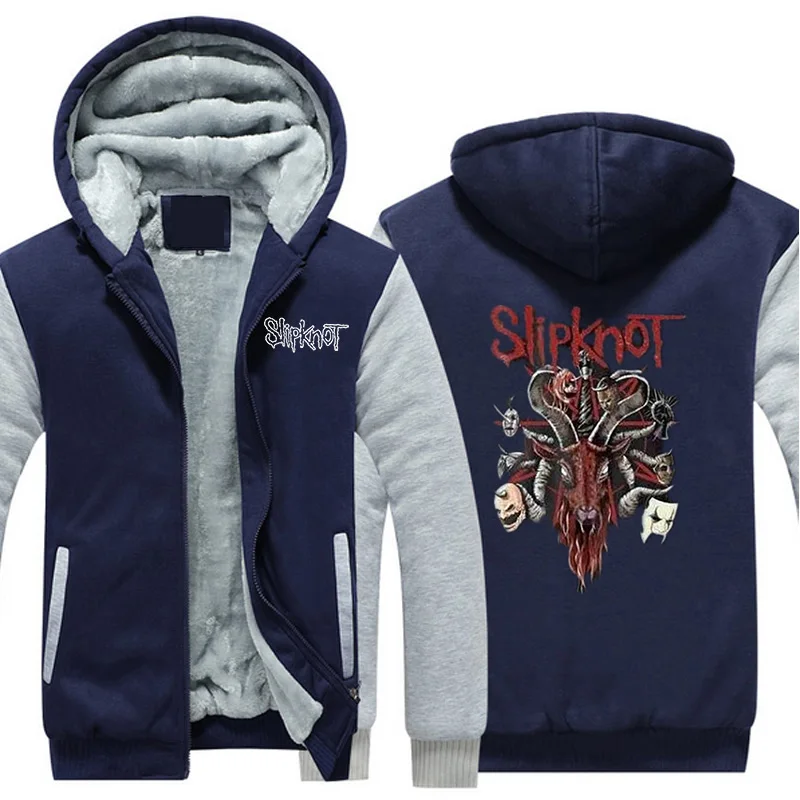 Зимние модные толстовки с капюшоном на молнии, куртки, рок-группа Slipknot, с принтом, утолщенная теплая толстовка в стиле панк, Повседневная Уличная одежда, хлопковые пальто - Цвет: 2