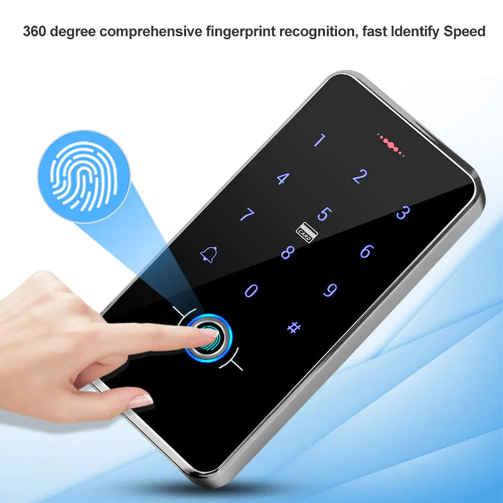 RFID Fingerprint Access Controller Waterproof Touch Keypad Reader DC12V Door Opener Backlight Outdoor with 13.56MHz Keychains