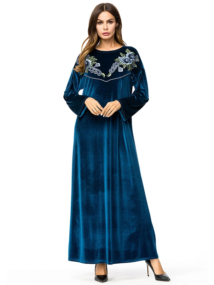 Женское Дубайский хиджаб с длинным рукавом, макси платье, Арабский Кафтан абайя, скромное исламское ОАЭ, пакистанское, турецкое кимоно, Jalabiya платья