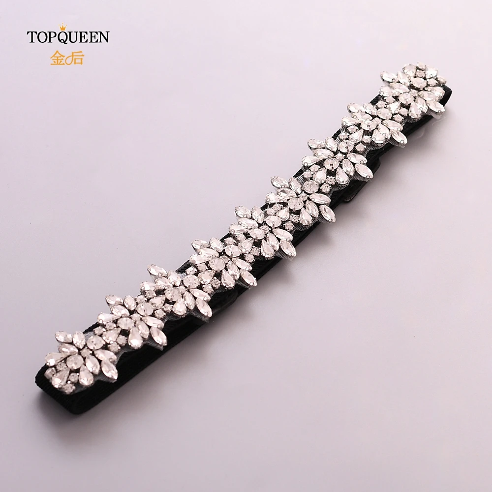 TOPQUEEN S269 эластичный пояс с серебряными блестками пояс для формального платья черные стразы пояс платье пояс женское вечернее платье с ремнем