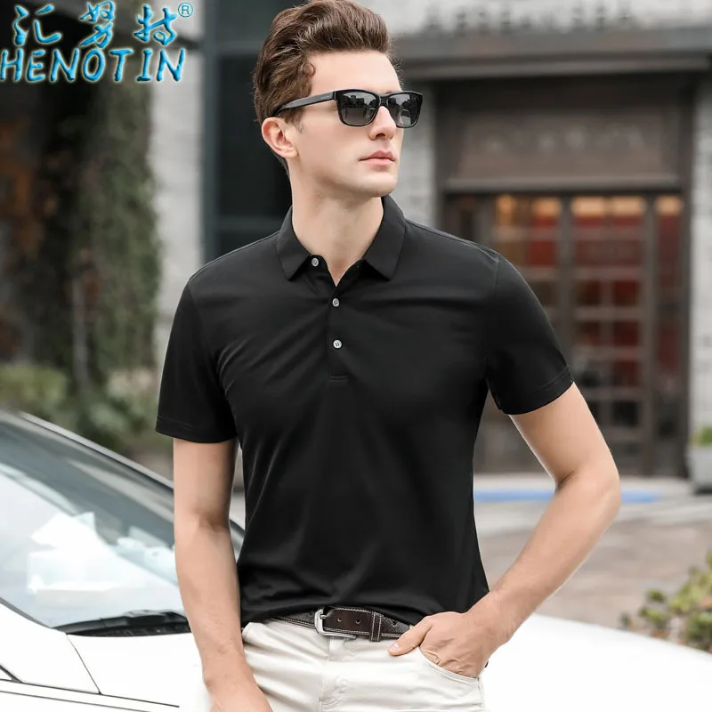 

Sink Knut Genuine Product Summer New Style Mulberry Silk MEN'S Wear Solid Color Short Sleeve Lapel T-shirt Loose Casual Daddy Cl