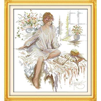 

The Reading Woman Chinese Cross Stitch Kits Ecological Cotton Clear Stamped Printed 11CT DIY Christmas Gift Wedding Decoration