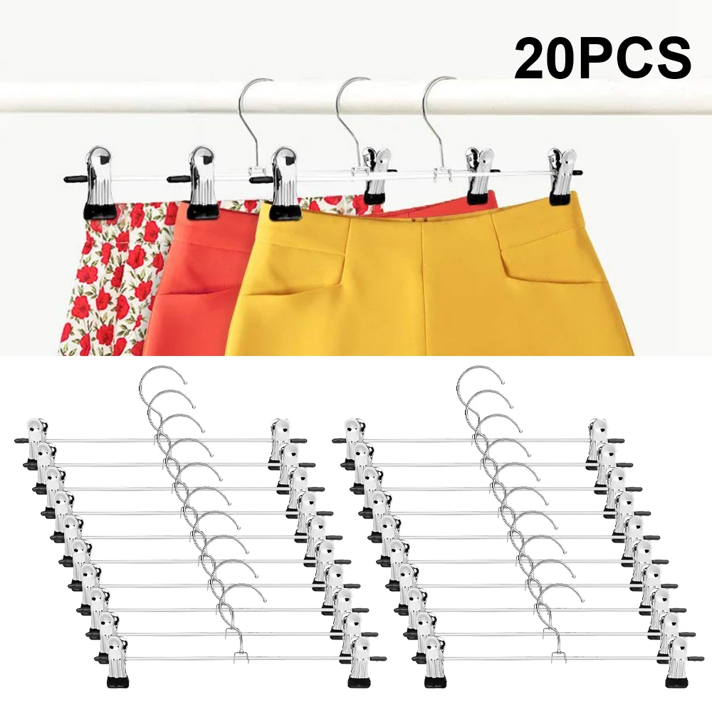 Tanie Wieszaki do spodni wieszaki do spodni z klipsami 20 szt. Metalowe wieszaki do spodni do oszczędzania miejsca, Ultra cienkie odporne na rdzę wieszaki f