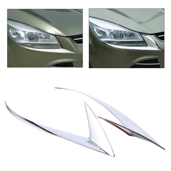 

2Pcs ABS Chrome Front Plated Headlight Cover Head Light Lamp Eyelid Eyebrow Trim for Ford Escape Kuga 2013-2016