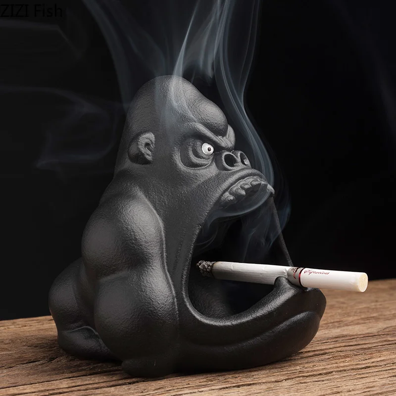 

Ceramic Cartoon Animal Ashtray Orangutan Anti-ash Car Large Capacity Ashtray Living Room Office Decoration Gift for Boyfriends