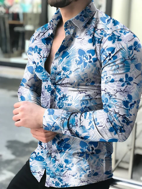 Men's Shirt Long Sleeve Hawaiian  Social Luxury Button Up Cardigan Blouses Wholesale 2021Single Breasted Turn-down Collar Broad cs26