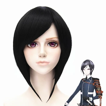 

VICWIG Black Synthetic Wigs for Women/Men Halloween Anime Cosplay Short Straight Wig Heat-resistant Rose Net