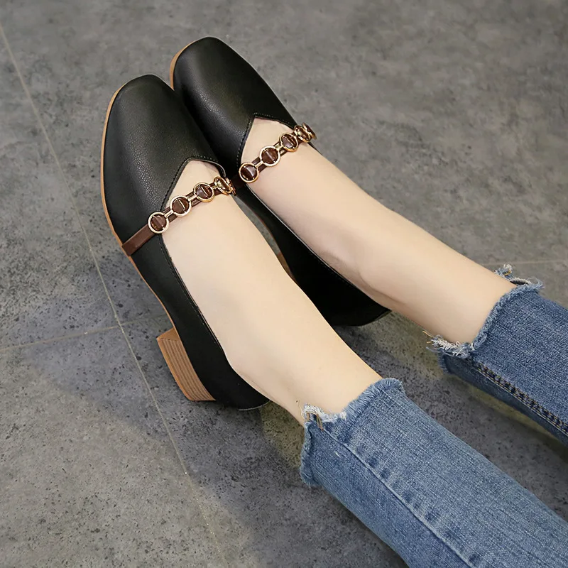 

Shoes Women's 2018 Autumn New Style Korean-style Versatile Low-Cut Square Head Pearl Moccosins Women's Flat Comfortable Grandma