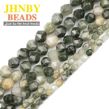 

JHNBY Faceted Green Grass Jaspe r Natural Stone 6/8/10MM Spacers Loose beads for Jewelry making DIY bracelets necklace Findings