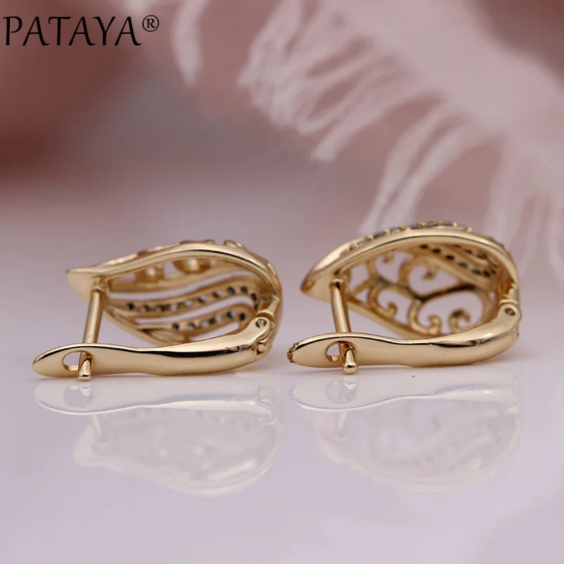 PATAYA New Unique Flame Water Drop Dangle Earrings 585 Rose Gold White Round Natural Zircon Hollow Earring Women Fashion Jewelry - Image 5
