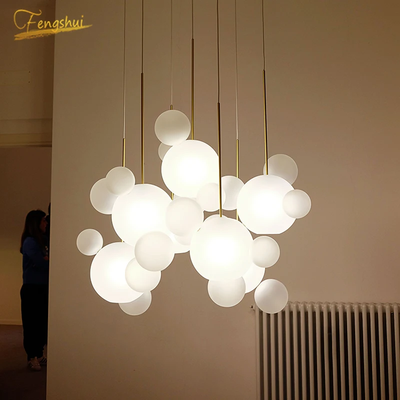 

Modern LED White Glass Pendant Lamp Lighting Fixtures Creative Interior Pendant Restaurant Living Room Attic Decor Hanging Lamp