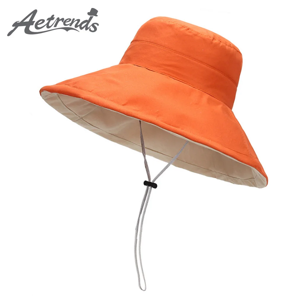 

[AETRENDS] 4 Solid Colors Double Sides Bucket Hat Wide Brim Summer Hats for Women UV Protection Beach Cap Z-9936