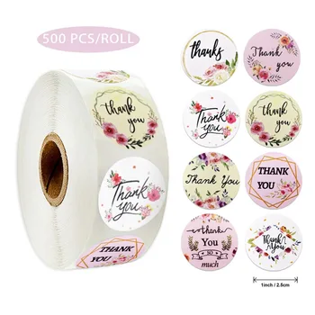 

500Pcs Thank You Stickers Roll For Your Purchase Sealing Labels Tips Stickers 8 Patterns Small For Gift Boxes Case Bag DIY Decor