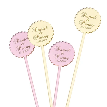 

15pcs Personalized Cocktail Stirrer Custom Name Wave Circle Swizzle Stir Stick Wedding Bridal Shower Table Decoration