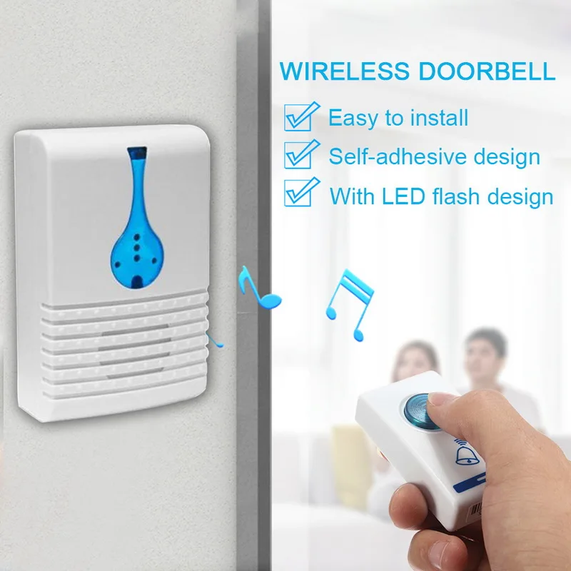 

Wireless Doorbell Mini Ring Doorbell Battery Operated WithDoorbell Alarm LED Flash Smart Door Bell With Waterproof Touch Button