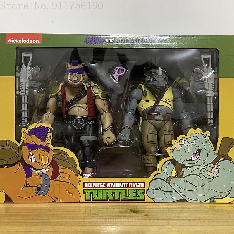

Bebop Rocksteady NECA Turtles Action Figure Michelangelo Footsoldier Shredder Donatello Krang Figurine Halloween Gifts Toys
